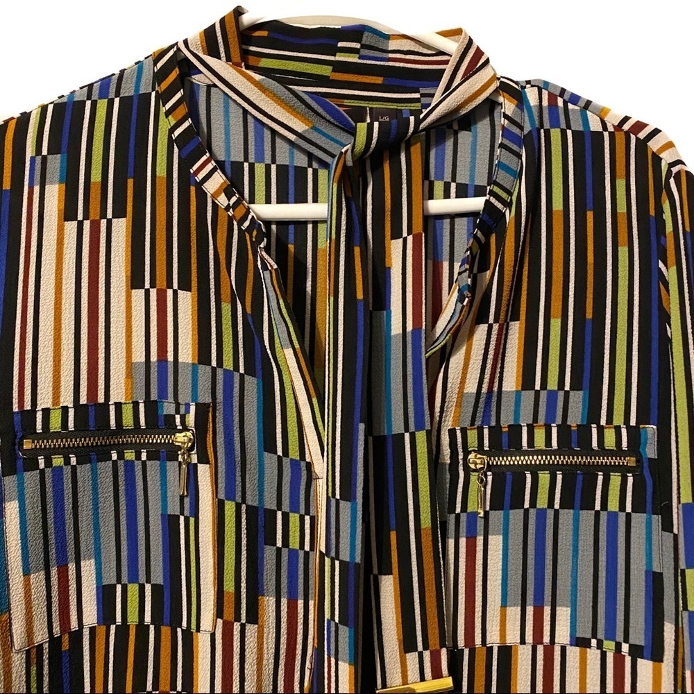 Rafaella geo stripe tie detail career blouse large‎ - Picture 3 of 8
